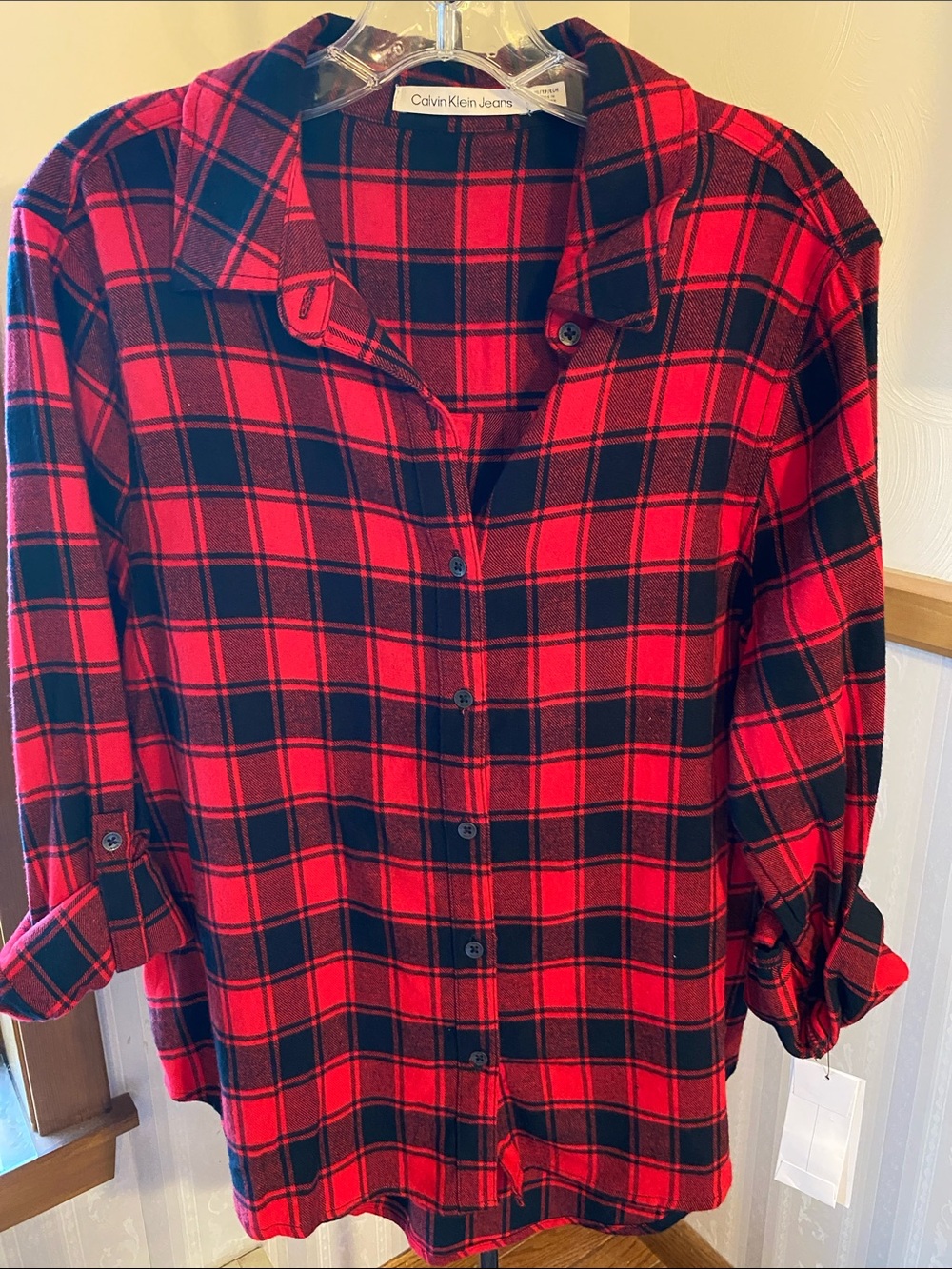 Calvin Klein Jeans Red & Black Plaid Shirt - Button Front